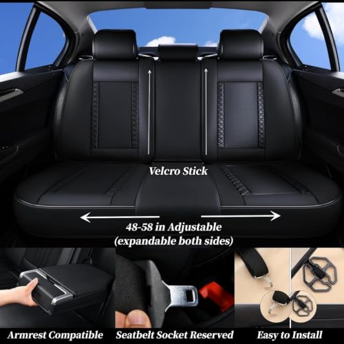 Image of Coverado Car Seat Covers Full Set, Leather Seat Coversfor Cars, Front and Back Seat Covers, Waterproof Car Seat Protectors Car Seat Cushions Universal for Most Vehicles, Black&Redline