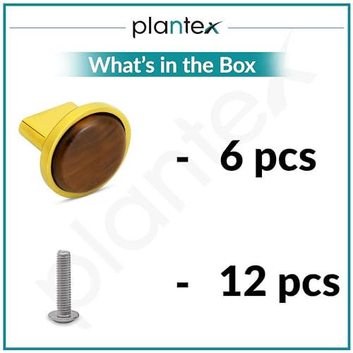 Image of Plantex Knobs for Drawer /Round Drawer Knobs /Knobs for Cabinets /Pull-Push Knobs for Kitchen /Bedroom Drawer - Pack of 6 (Small, Gold & Wood)