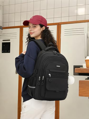 Image of School Backpack for Teen Girls, Large Capacity Laptop Bag for High School Middle School Elementary, Aesthetic Bookbag College Women, Black