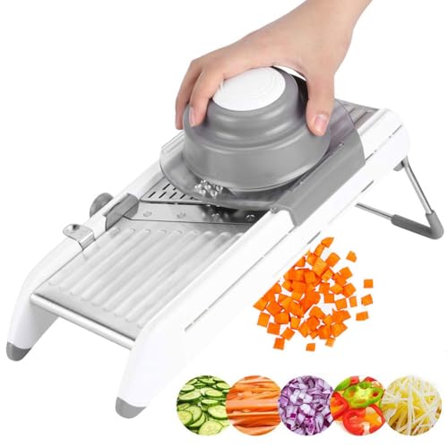 QUTBAG Mandoline réglable 4 en 1, Hachoir à légumes de Cuisine, trancheuse à Julienne en Acier Inoxydable, râpe à Fromage Domestique pour tranches, dés, hacher, Julienne