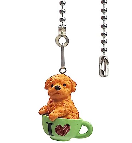 Image of 12-inch Ceiling Fan Pull Chain Extender, Decorative Teacup Dog Pendant with Ball Chain Connector for Easy Pull, Replacement Pull Chains for Ceiling Fans and Lights