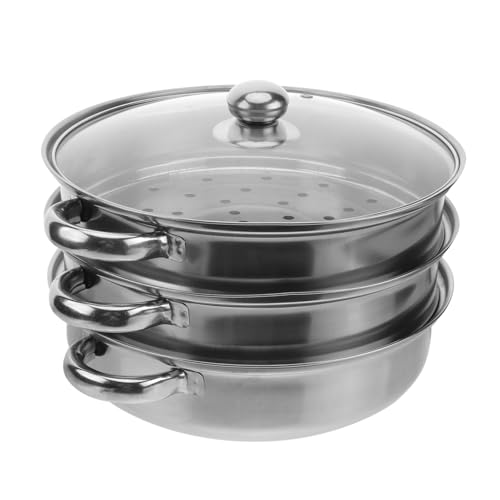 Alipis Pentola a Vapore in Acciaio Resistente a Tre Strati Con Doppio Fondo Per Calore Uniforme Multifunzione Per Preparare Zuppe e Cibi Al Vapore Con Coperchio in Vetro Temperato e Base