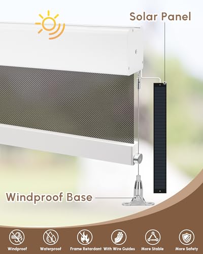 Image of Kincmo Motorized Outdoor Shades for Patio Porch, Custom Outdoor Motorized Blinds with Remote, Waterproof & Windproof Patio Shades Work with Apple Home,Alexa,Google (Brown-5% Openness)