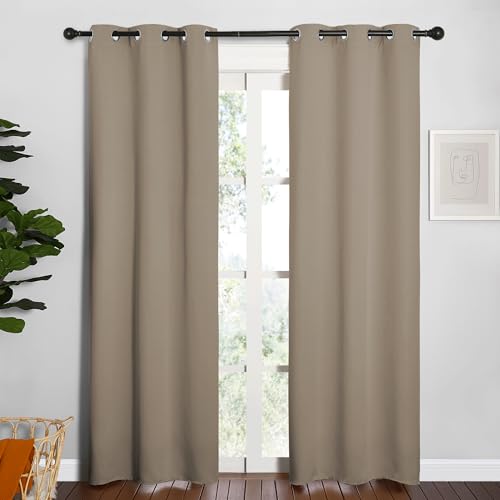 Image of NICETOWN Window Curtain Panels, Thermal Insulated Solid Grommet Blackout Draperies /Drapes for Basement (Taupe, 1 Pair, 34 by 84-inch)