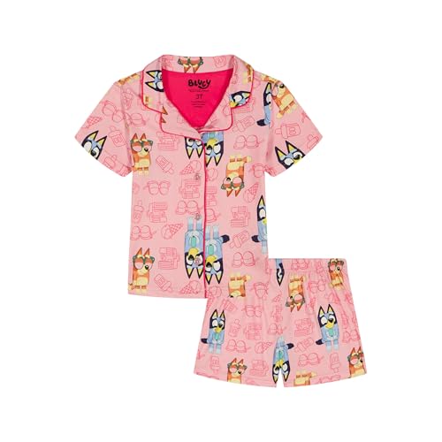 Bluey Girls 2-Piece Loose-fit Button Down Matching Pajama Set Soft & Cute for Kids FUN TIME 2T