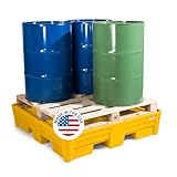 DENIOS® Yellow Spill Containment Pallet for 4 Drums | 66 Gal Sump | 52