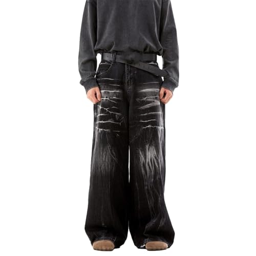 Washed Jeans Men Tie Dye Y2k Baggy Jeans Men Draped Parachute Emo Distressed Wide Leg Denim Pants