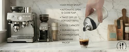 Image of J&M DESIGN Glass Sugar Dispenser with Pour Spout for Coffee Bar, Tea and Kitchen Baking, Auto-Pouring Airtight Lid - 7.5 Oz Container (Pack of 2)