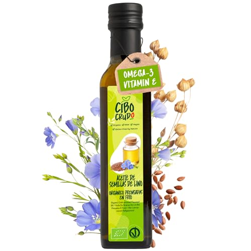 Aceite de Lino Ecologico - 250ml. Aceite de Lino Comestible Prensado en Frío Crudo Puro y Bio. Rico en Antioxidantes Calcio y Omega 3.
