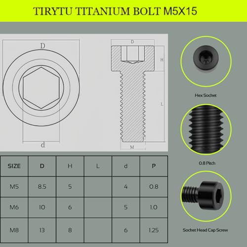 Image of 4PCS Titanium Bolts M5x15mm Socket Head Cap Screw, Black | M5 Hex Socket Screws, Lightweight Design, Ideal for Humid /Salty Environments, Bicycle Water Bottle Cage Fasteners
