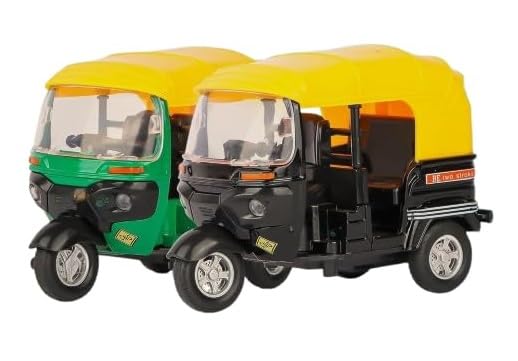 Pullback Action Auto Rickshaw Kids Toy Car Model with Movable Handle (Random Color Dispatch as Per Stock) Boys/Girls Party Favors Gifts (Pack of 1)