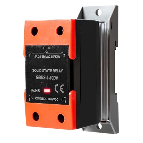 Ailao Rele de estado solido 12V 230V pequeño rele de estado sólido monofásico SSR relé CC 3-32V CA 24-480V GSR2-1-10DA con montaje en carril guía.