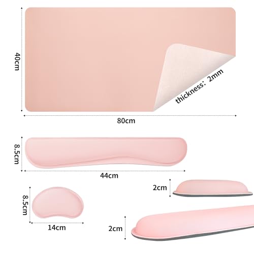 Image of Bloss Leather Desk Pad and Keyboard Wrist Rest, Large Mouse Pad + Keyboard Pad+Mouse Wrist Support, Non-Slip Desk Mat Protector for Office, Home(31.5x15.7 Inches,Pink)