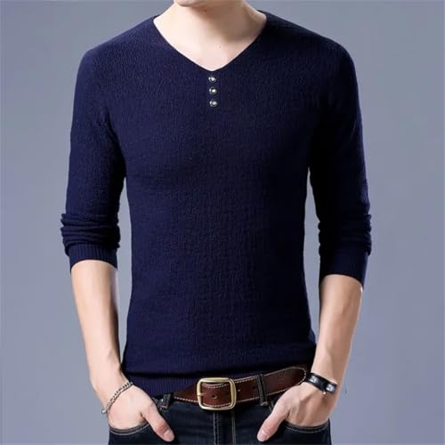 Men’s V-Neck Sweater Slim Fit Knit Pullover Casual Korean Button Long Sleeve Base Layer Autumn Winter Top3