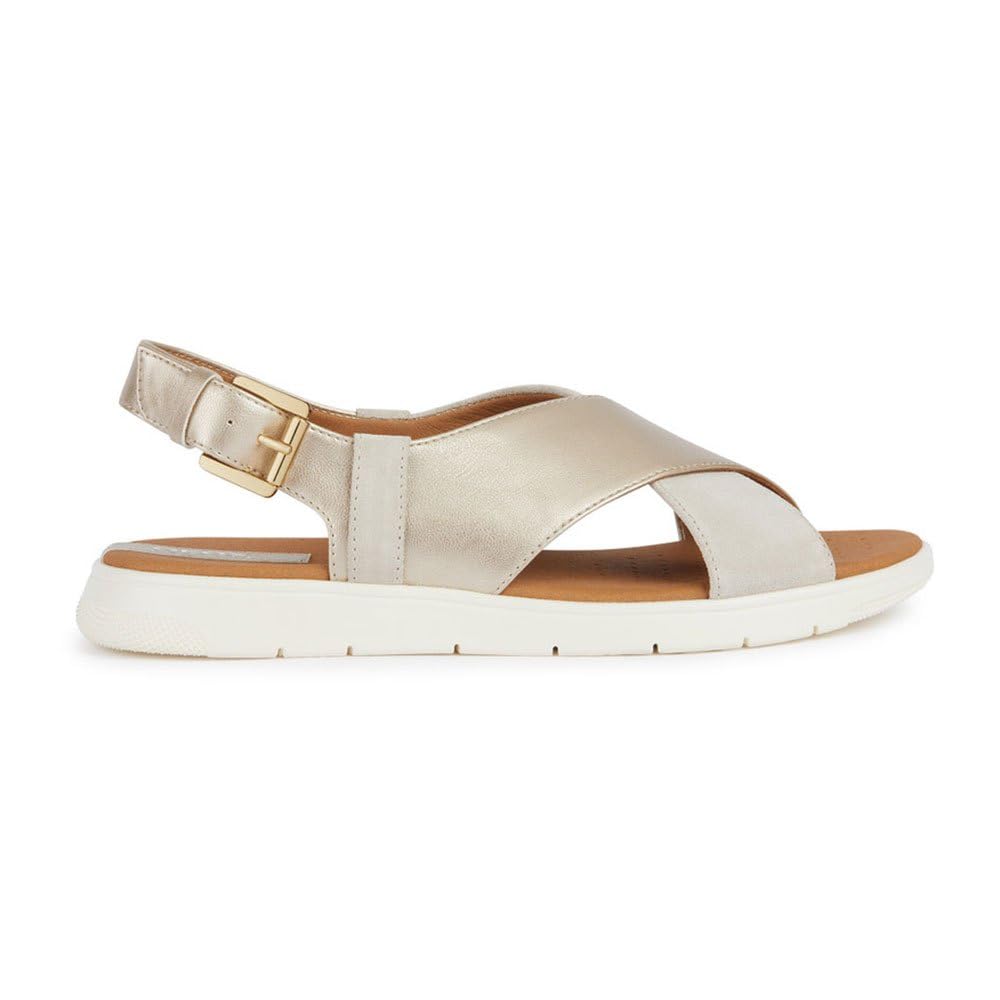 Geox Sandalia de cuña D Dandra B para mujer, Lt Gold Lt Sand, 39 EU