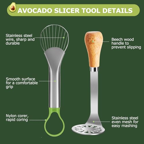 Avocado Slicer Tool,Stainless Steel Avocado Cutter Tool Set,Contains Avocado Knife,Avocado Masher and Fruit Knife,Used for Avacado Cutting and Peeling,is the Essential Masher Kitchen Tool.
