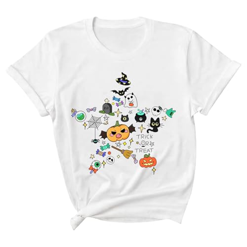 Halloween Camiseta Hombre Mujer Esqueleto Calabaza Fantasma Camisetas Manga Corta Adulto Disfraz Halloween (FR/ES, Letras, XL, Regular, Regular, Gris Claro)