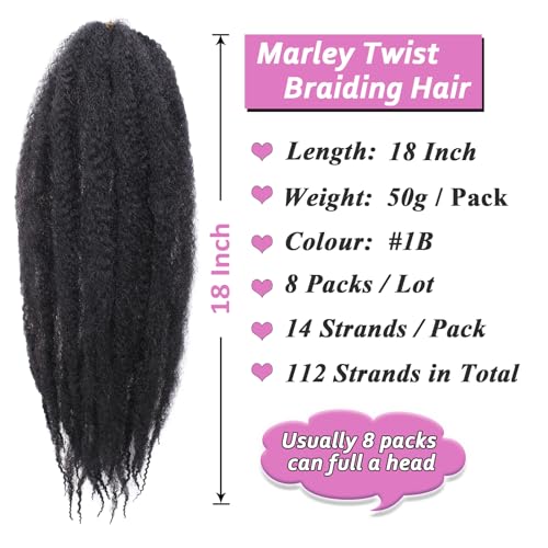 Samtress 18 Inch Marley Twist Braiding Hair 8 Packs Marley Hair For Faux Locs Natural Black Afro Kinky Marley Braiding Hair Synthetic Springy Jumbo Twist Crochet Braids Hair Extensions (Black) - Image 2