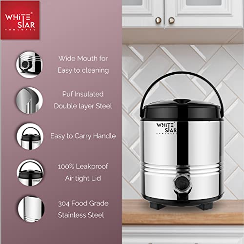 Image of WHITESTAR Stainless Steel Insulated Water Bottle /Jug for Traveling, Office, Kitchen I 5 Liters of Water Storage Container with Airtight Lid and Leak Proof Tap I Unbreakable & Durable