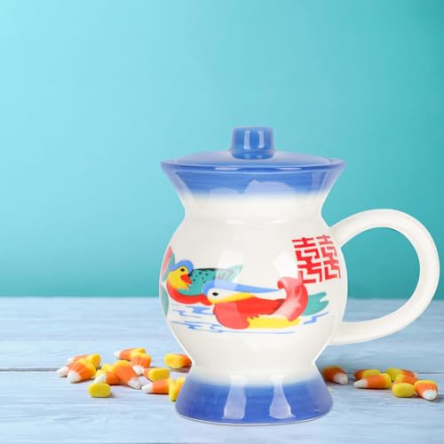 Taza de cerámica retro que mantiene tu café caliente con su tapa funcional 5