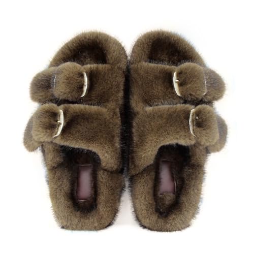 Women's Fluffy Faux Fur Slippers Shoes for Women Sandals Comfy Open Toe Flats Fuzzy Slippers Women Indoor and Outdoor Slides4