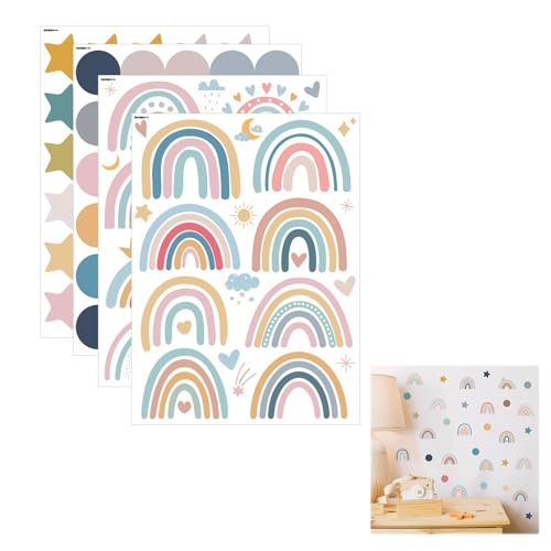 Dreamil Sticker mural autocollant arc-en-ciel avec étoiles à pois, stickers muraux colorés pour chambre d'enfant, chambre de bébé, chambre à coucher