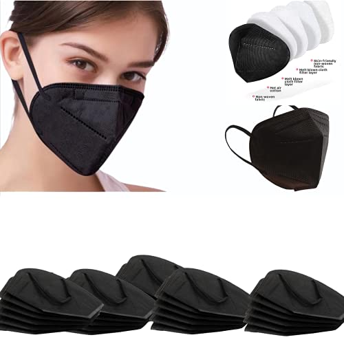 Masks Disposable Black Disposable Face Mask- 50pcs Black Face Mask with Activated Carbon Disposable Face Masks Black Masks Breathable Masks for Women, Men and Kids and Office Supplies (Black 3D Adult Masks, 50pcs)