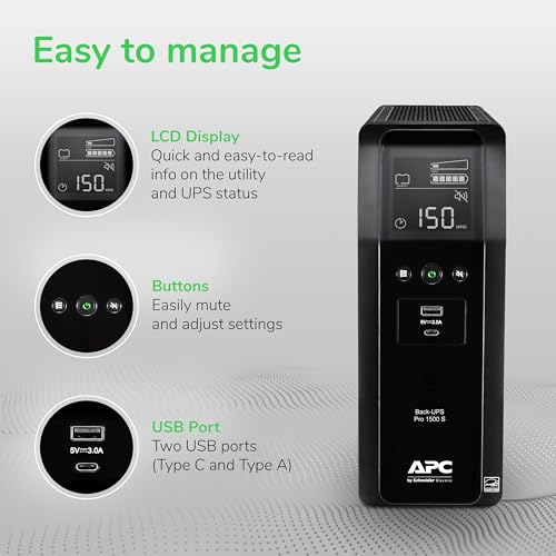 image for APC UPS 1500VA Sinewave UPS Battery Backup, BR1500MS2 Backup Battery P