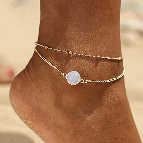 Aneneiceera Bracelet De Cheville En Opale Et Pierre De Lune Bracelet De Cheville En Or Superposé, Été, Plage, Pied, Chaîne, Bijoux De Mariage Pour Femmes Et Adolescentes Cover