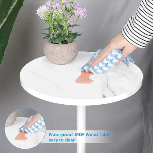 smusei Round End Table with Marble Base Drink Tables for Small Spaces Pedestal Table Small Round Side Table for Sofa Couch Chair Patio, White - Thumbnail 3
