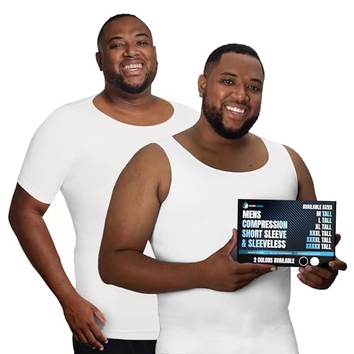 QORE LOGIQ Men's Compression Shirts, Gynecomastia Compression Short Sleeve & Sleeveless