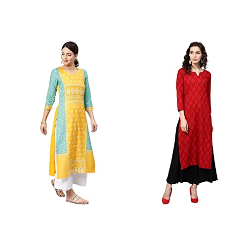 Image of Vaamsi Women's Poly Crepe a-line Kurta (VPK1583 S Multicoloured Small)