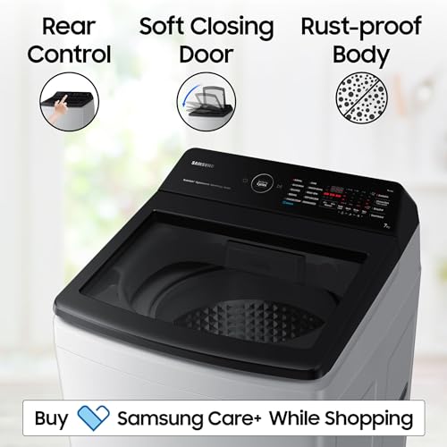 Image of Samsung 7 kg, Eco Bubble Technology, Wi-Fi, Soft Closing Door, Fully-Automatic Top Load Washing Machine (WA70BG4582BYTL, Hygiene Steam, Lavender Gray)