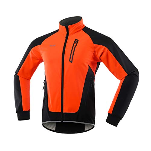 ARSUXEO - Chaqueta de ciclismo para hombre (forro polar, térmica, impermeable) -  Naranja -  Large