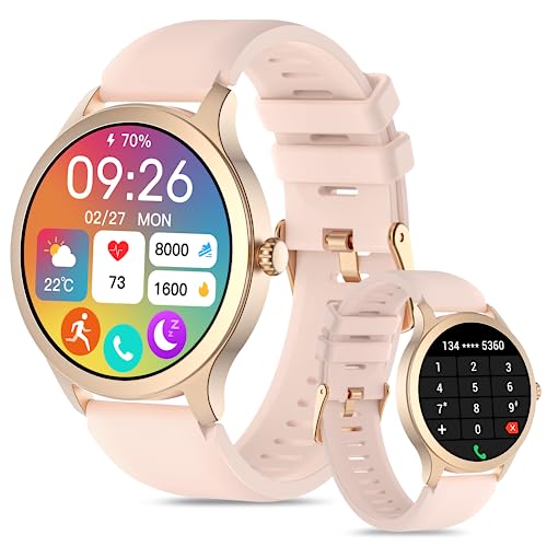 Tensky Smartwatch Damen mit Telefonfunktion 1,3'' Herren Rund Fitnessuhr 100 Sportmodi & Zifferblätter, Herzfrequenz, SpO2, Schrittzähler, Schlafmonitor, IP68 Wassedicht Smart Watch für iOS, Android