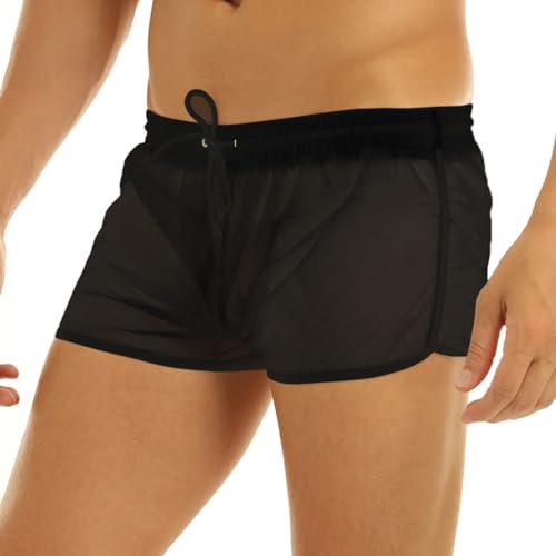 Men Mesh Sheer See Through Shorts Drawstring Swim Trunks Loose Fit Bottoms Swimwear4