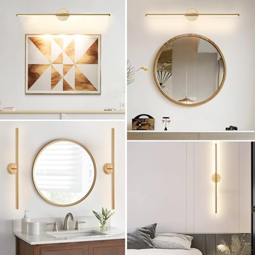 Image of Gold Bathroom Light Fixtures Over Mirror 43 Inch, 33W 360 Rotatable Dimmable 4000K Led Brass Vanity Light Bar, Brushed Gold Bathroom Vanity Lights Above Mirror