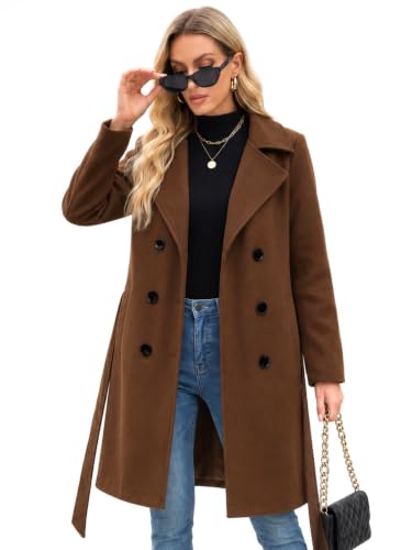 Image of Steve Madden Trench Coat for Women - Double-Breasted Long Winter Faux Wool