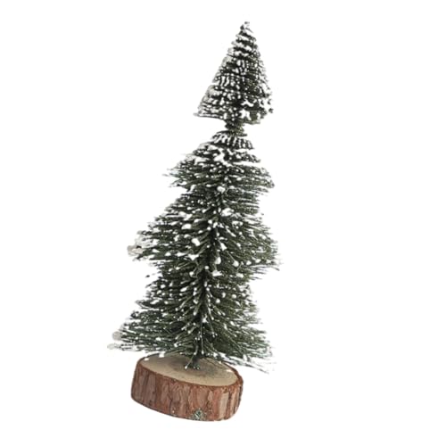 MEIBAOGE Adorno de árbol de Navidad artificial con efecto de nieve y base de madera para decoración de festivales de mesa