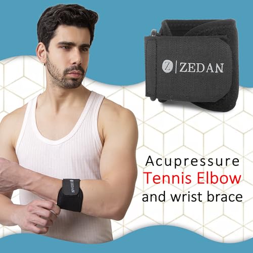 Image of ZEDAN Active Tennis Elbow Support Brace Band for Men & Women | Adjustable Strap | For Pain Relief in Bursitis, Tendonitis | Skin Friendly Elbow Band /Guard | For Workout, Gym Badminton, Cricket - Black