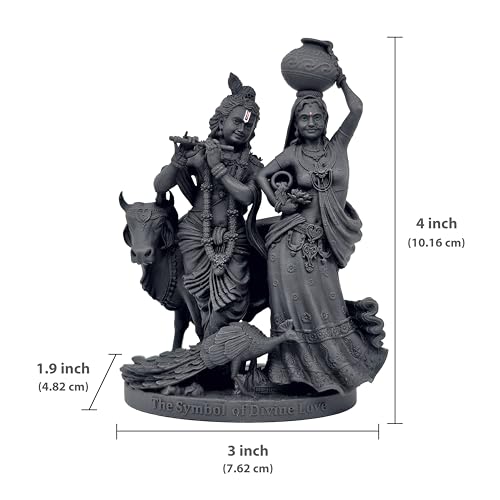 Image of MurtiHome Radha Krishna Murti, The Symbol of Divine Love Radhakrishna Idol | 10.16 cm Tall Small Black Color Figure Made From UV Resin, Crafted by 3D Printer for Car Dashboard, Home, Office, Gift
