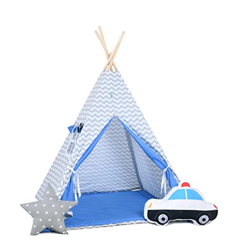 Sówka | Tipi Enfant avec Tapis Tente Enfant pour Interieur et extérieur | Jeu de 5 Accessoires pour Maison Enfant de Jeu Portable | Police Zigzag Cover