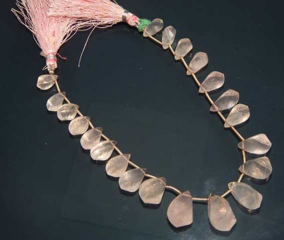 Perles briolettes quartz rose goutte facettée LKBEADS 6x11-12x22mm pour création de bijoux DIY