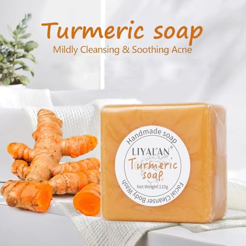LIYALAN Turmeric Soap Bar for Face Body Smooth Skin,Deep Cleansing, Natural Vegan Handmade Soap Sensitive Skin Formula