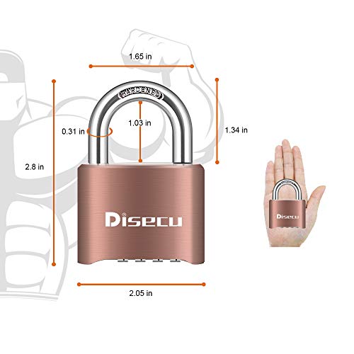 Image of 1 Pack disecu Heavy Duty 4 Digit Combination Lock, Outdoor Waterproof Padlock for School Gym Locker, Storage Unit, Fence, Gate, Toolbox (Antique Brass)