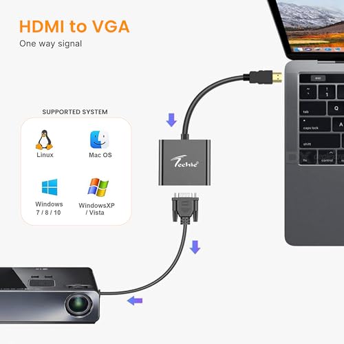 Image of Techie HDMI to VGA Converter 1080p 60Hz | Digital to Analog Display Converter for Laptop, PC, TV Box & Media Player | Plug-and-Play Compact Dongle Connects HDMI to VGA Monitor or Projector - Black