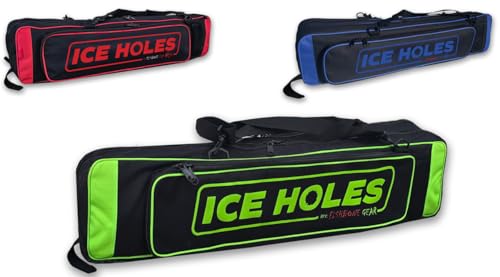 ICE Fishing Rod Tackle Bag - Fishbone Gear Ice Holes Soft Sided Traveling Case Box Water Proof Bottom Multi Use Storage tungsten Jig Rod and Reel Combo Tip Up Gloves (Green)