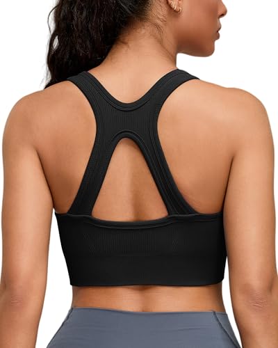 Sports Bras for Women High Support, Racerback Padded High Impact Sports Bra Seamless Running Bra(003_Black_L)