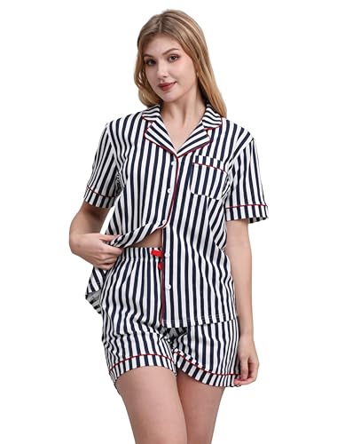 Image of NAP BOUND 100% Cotton Pajamas for Women Sets 2 Pieces Pjs Button short sleeves with Pockets Soft Sleepwear Loungewear XS-XXL