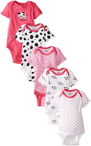 Image of Gerber baby-girls 5-pack Short Sleeve Variety Onesies Bodysuits